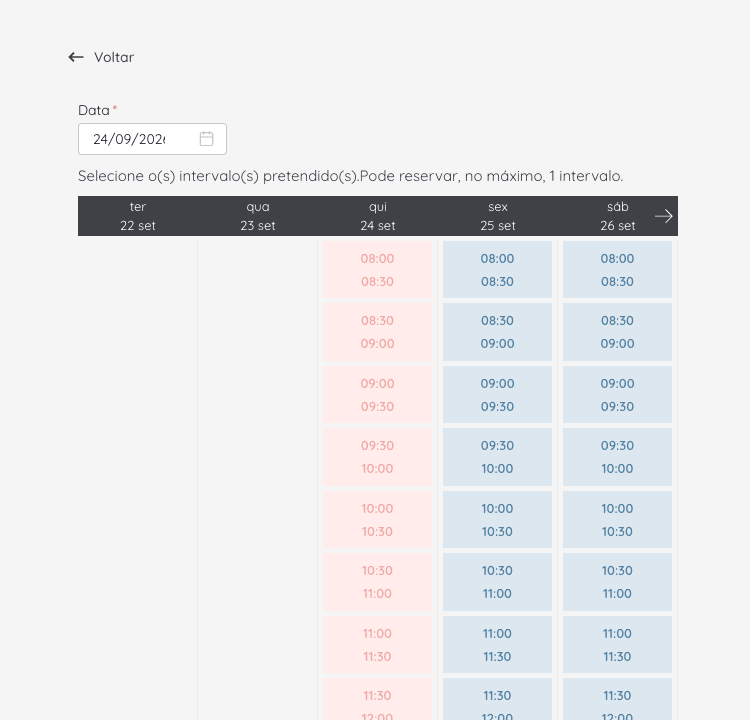 SIMplifica: calendario público con franjas de entrada de 30 minutos